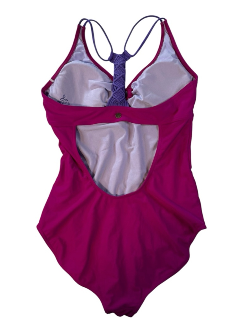 prAna One Piece Swimsuit Women’s Large Pink Purple Braided Back Cutout Swim - Picture 3 of 5